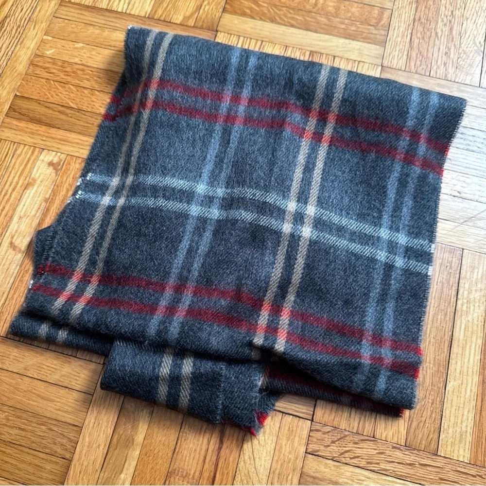 🔴 Cejon Italian Scarf Soft Acrylic‎ Gray Red Plaid Fringe 11x64 Made In Italy